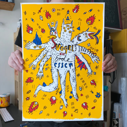 Vögel Die Erde Essen - Muah - Siebdruck Poster