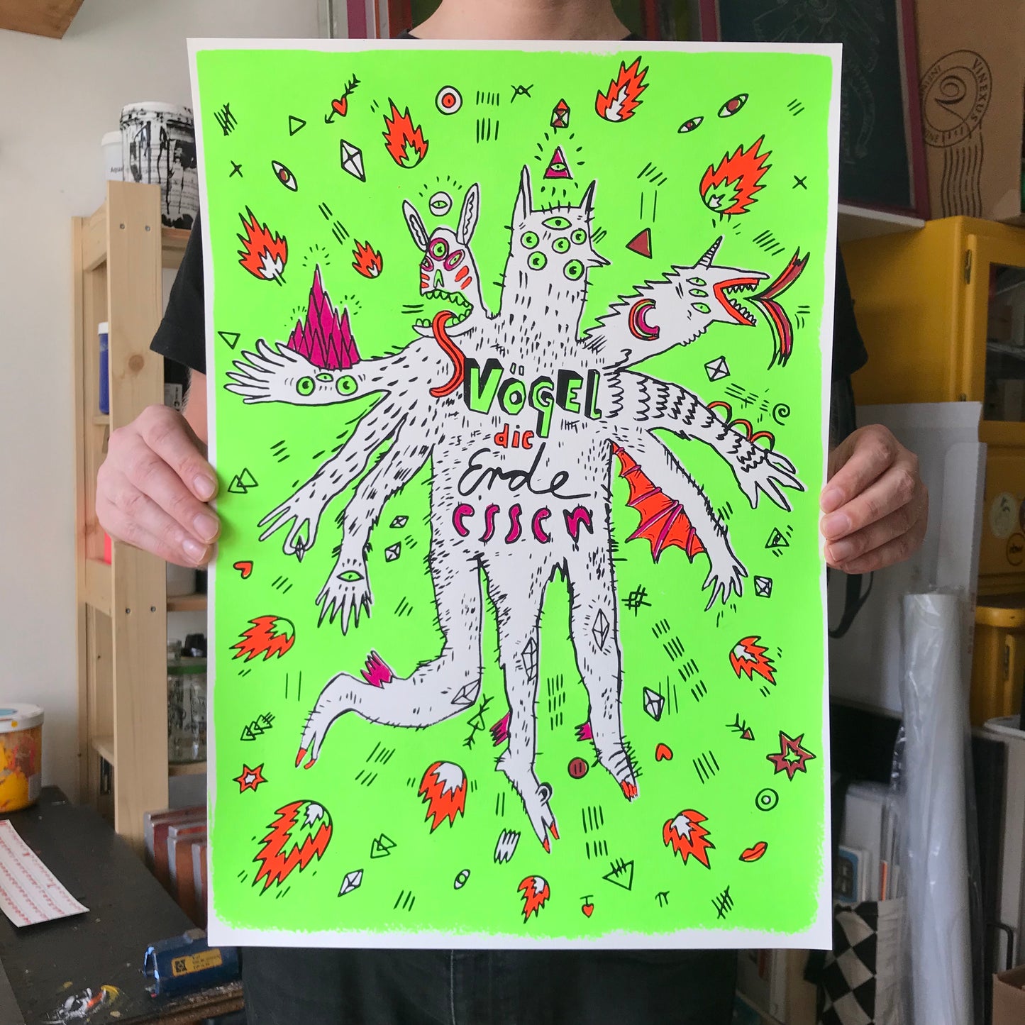 Vögel Die Erde Essen - Muah - Siebdruck Poster