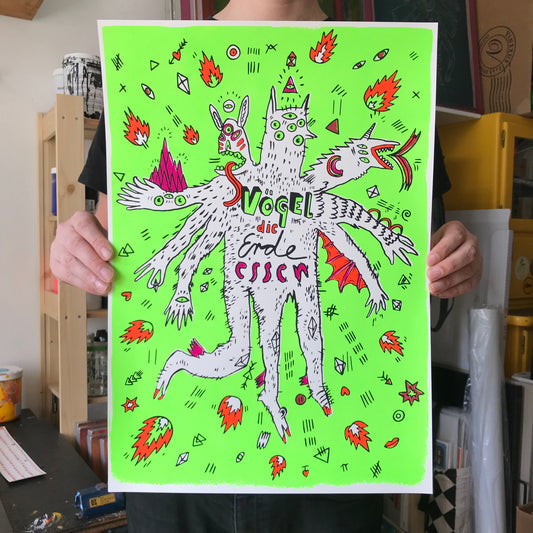 Vögel Die Erde Essen - Muah - Siebdruck Poster